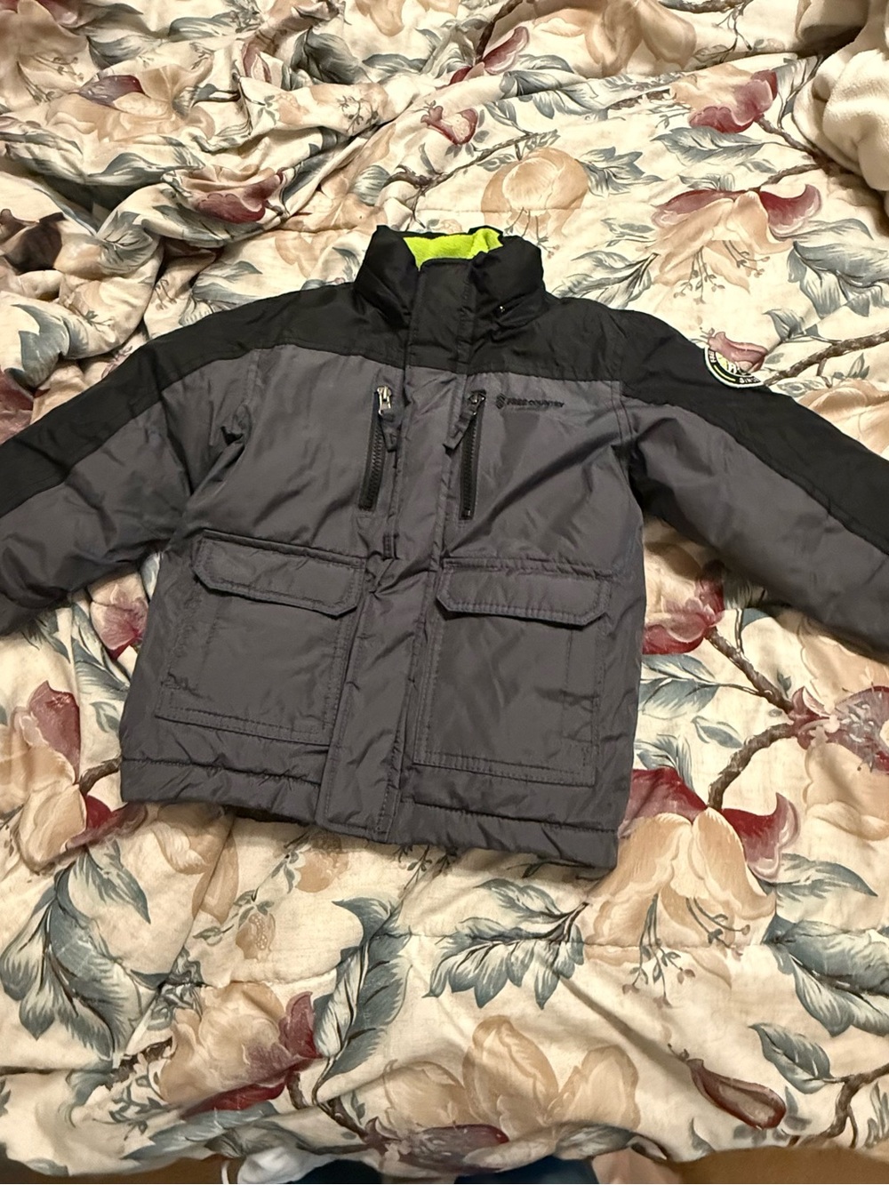 Free Country Gray and Black Kids Puffer Jacket with Neon Lining